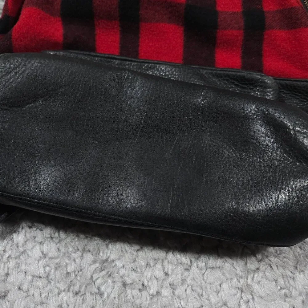 READ Mcq by Alexander Mcqueen Red Black Buffalo Plaid Wool Leather Backpack
